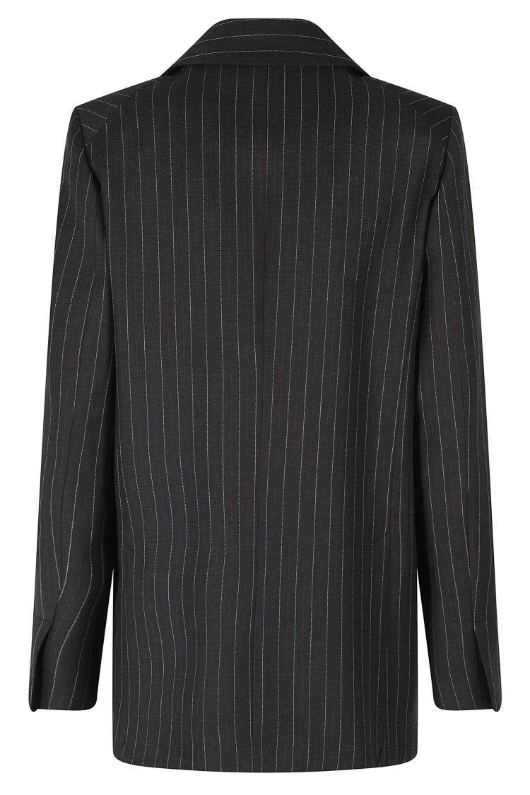 Semi Couture Pinstripe Gray Oversized Carmen Jacket By Semicouture