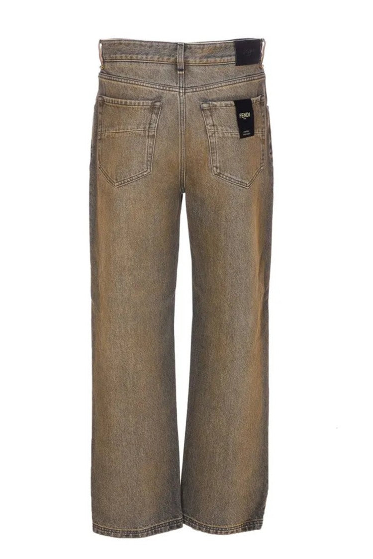 Fendi Brown Cotton Straight-Fit Lettering Jeans