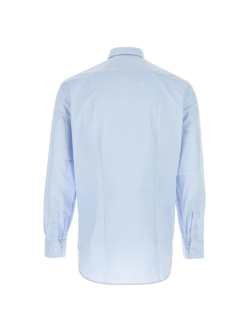 Etro Pastel Blue Stretch Cotton Poplin Shirt With Tonal Embroidery