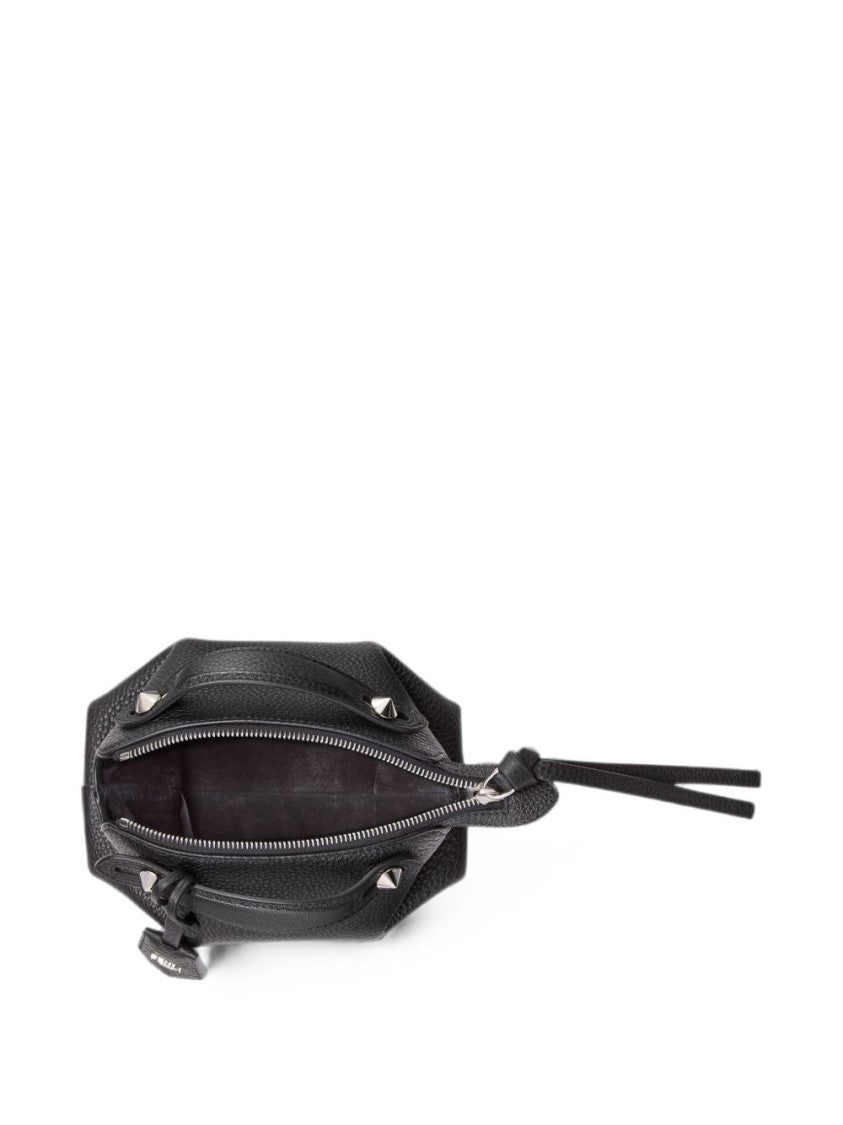 Fendi Textured Silver-Accent Detachable Strap Leather Bag