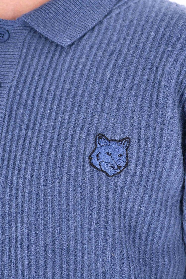 Maison Kitsuné Over Fit Ribbed Wool Polo-Sweater