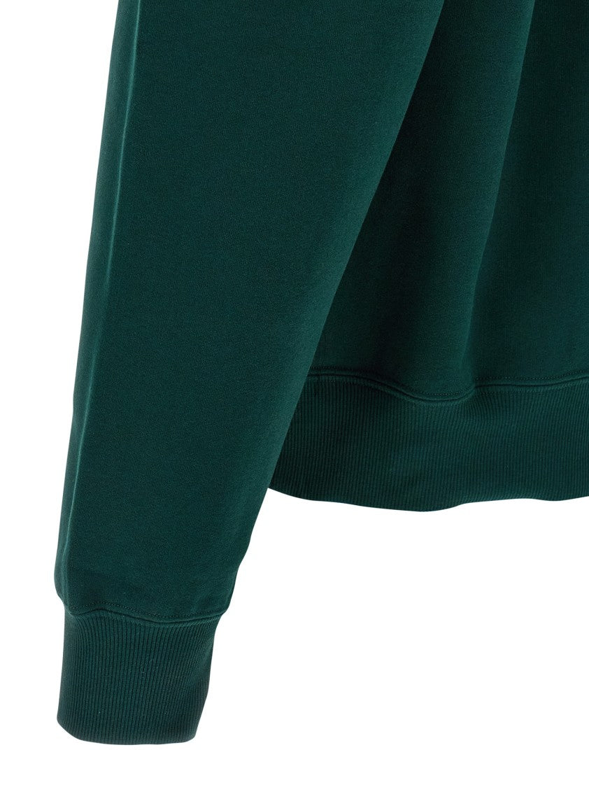 Saint Laurent Deep Green Fleece Cotton Hoodie With Tonal Embroidery