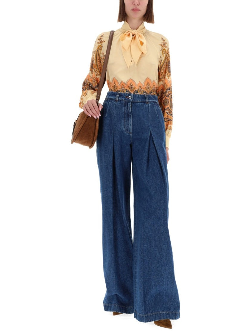Etro Multicolor Paisley Floral Silk Blouse