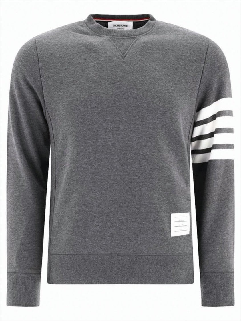 Thom Browne Long-Sleeve Grey Cotton T-Shirt With Signature Stripes