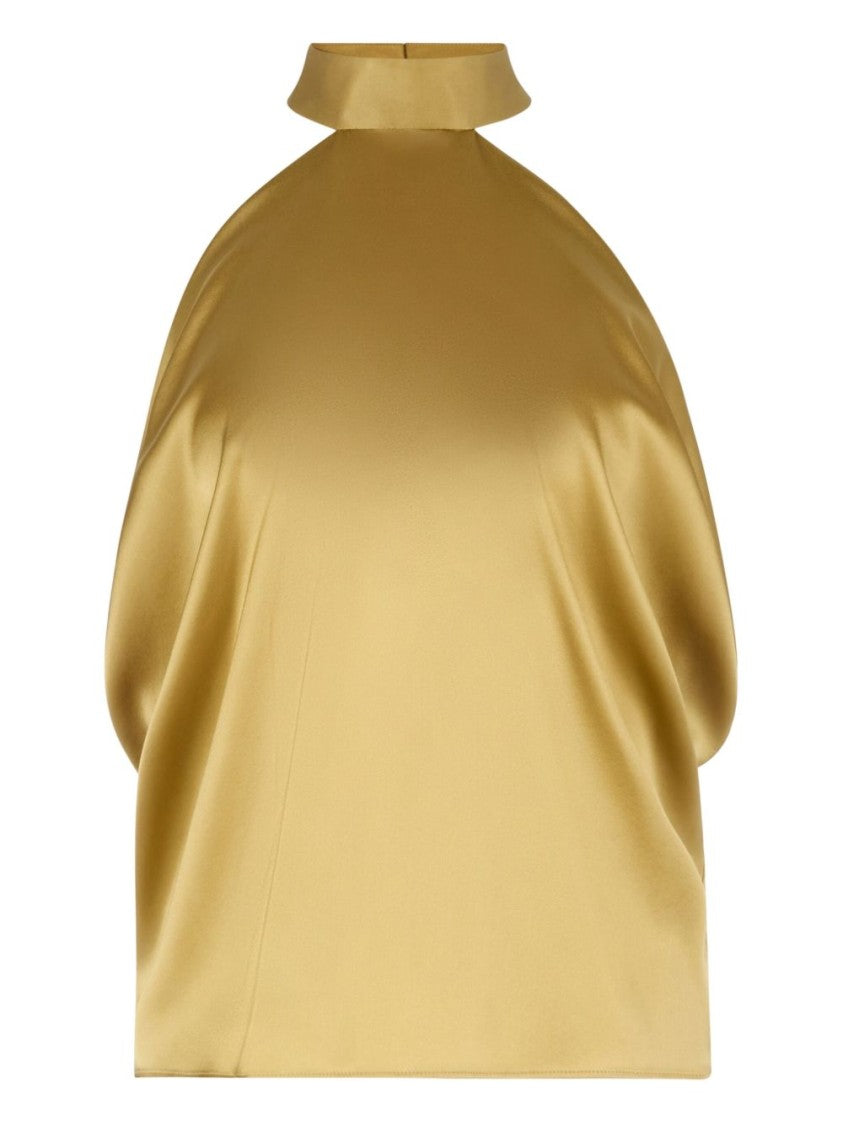 Nina Ricci Gold-Tone Silk Halterneck Top
