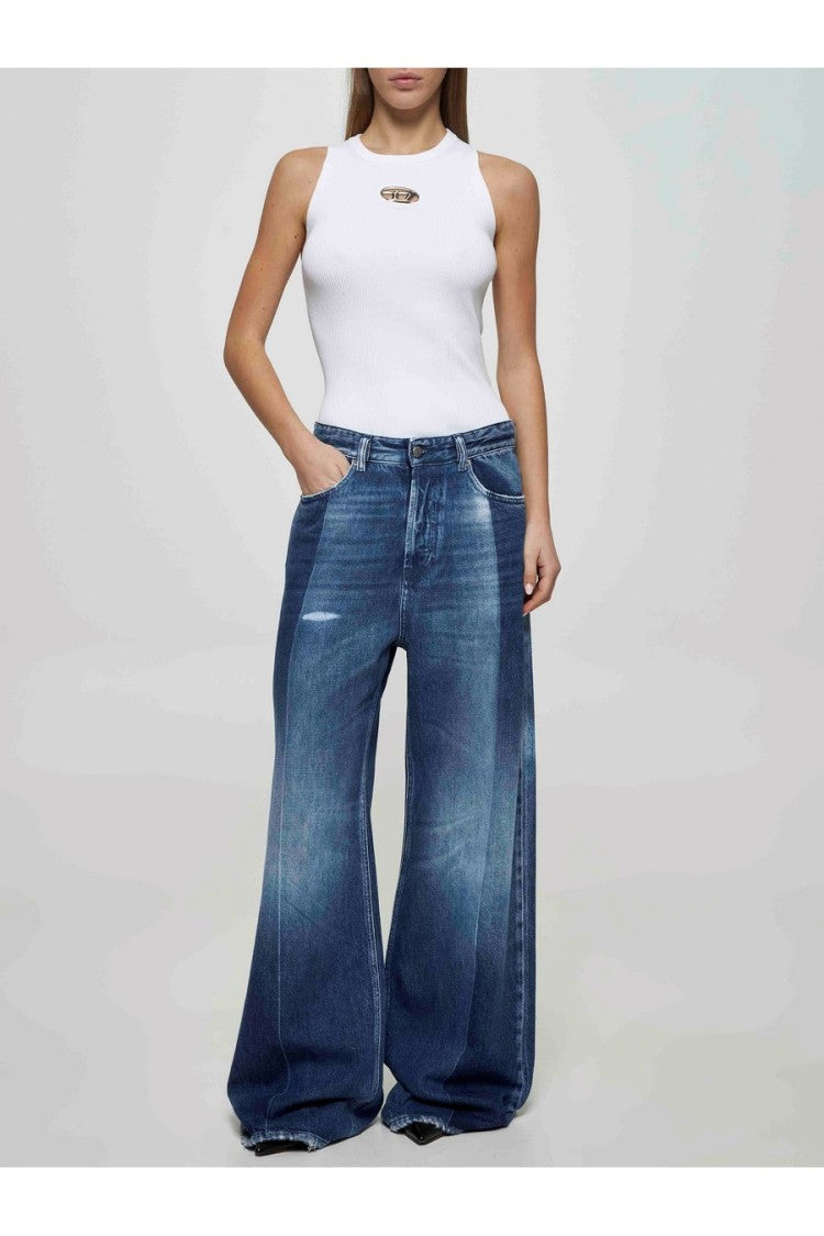Diesel High-Waisted Wide-Leg Denim Jeans