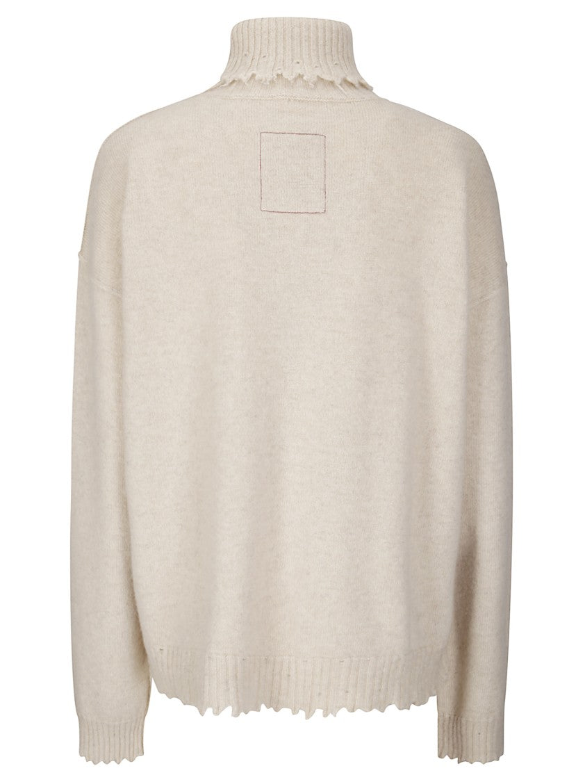 Uma Wang High Neck Cashmere Sweater With Frayed Edges