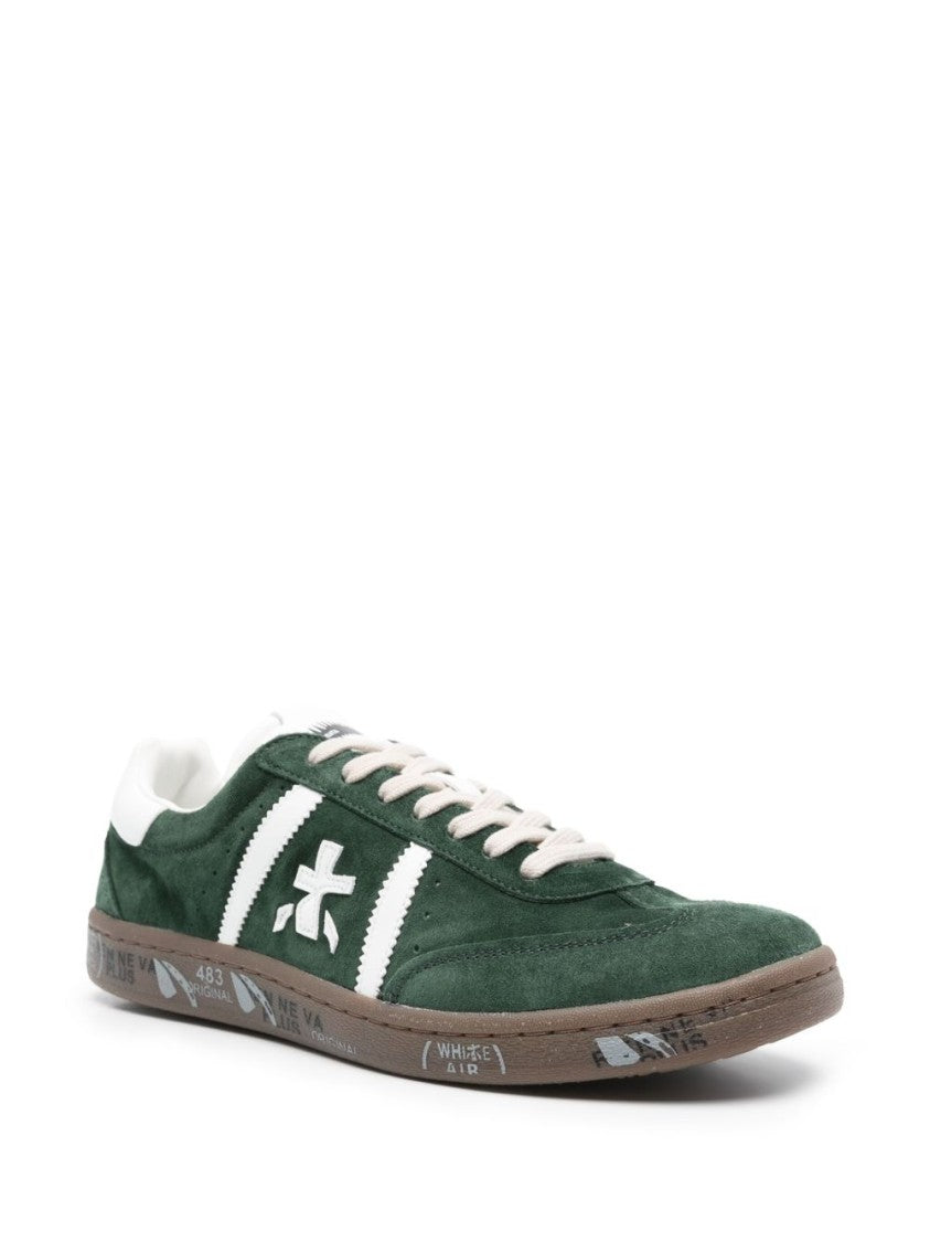 Premiata Dark Green Suede Low-Top Sneakers With Distinctive Logo