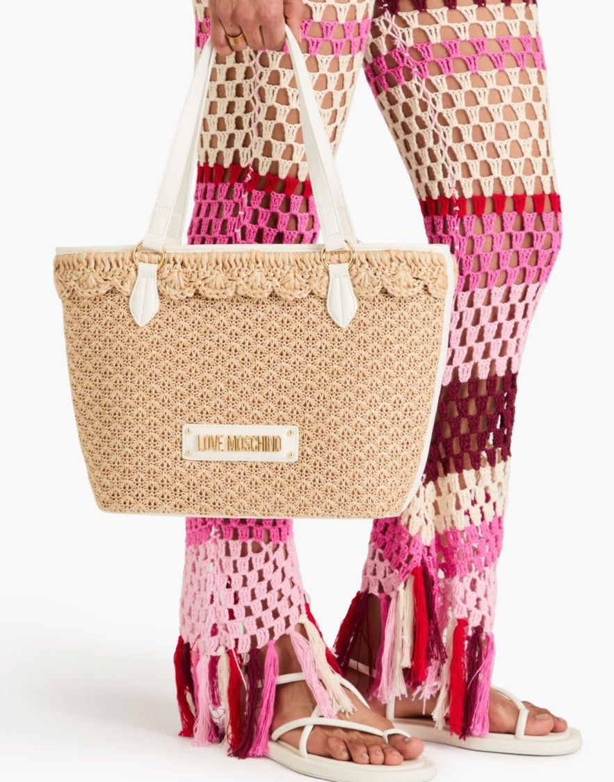 Moschino Logo Tag Rafia Tote Bag