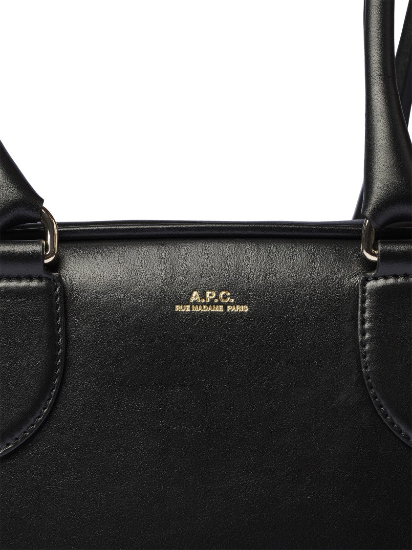 A.P.C. Structured Black Leather Handbag With Gold-Tone Accents
