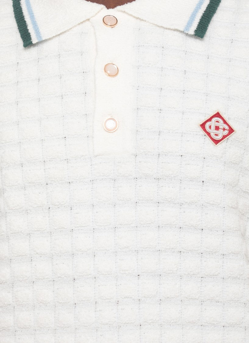 Casablanca White Boucle Logo Patch Polo Shirt