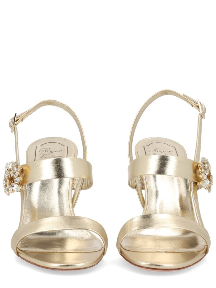 Roger Vivier Metallic Finish Crystal Embellished Sandals