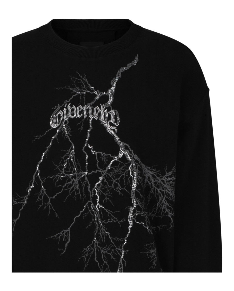 Givenchy Lightning Bolt Graphic Crewneck Sweatshirt With Crystal Embellishments