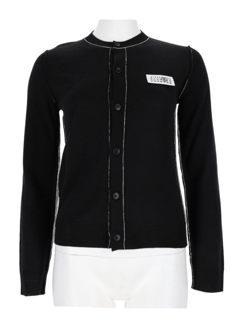 Mm6 By Maison Margiela Button-Up Black Cardigan With Contrast Stitching