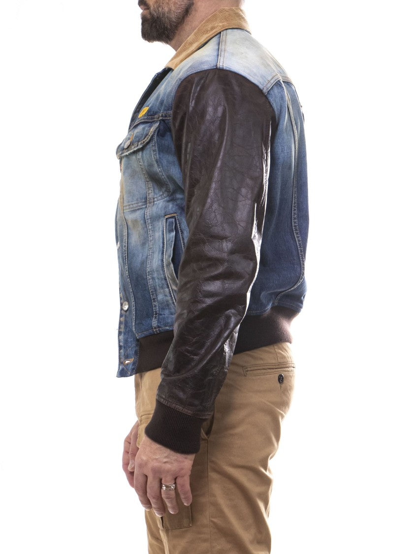 Dsquared2 Body Denim Leather Sleeve Jacket