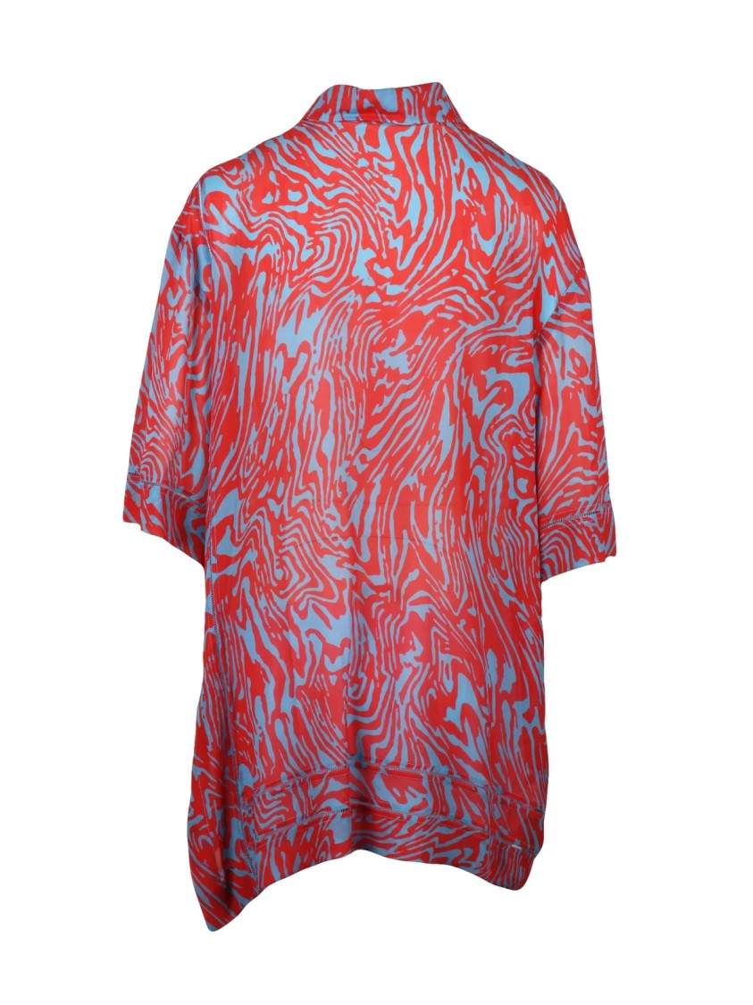 Dries Van Noten Sky Blue Red Long Chiffon Viscose Blouse