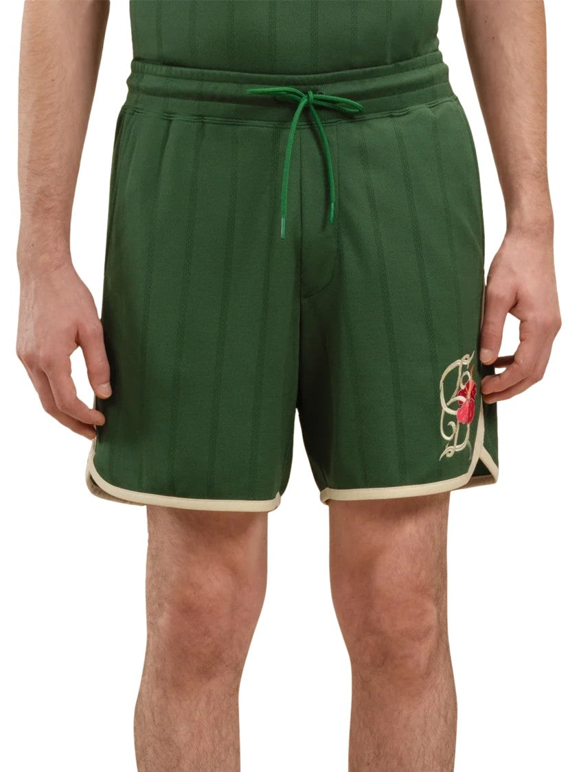 Drôle De Monsieur Deep Green Shorts With Hibiscus Embroidery
