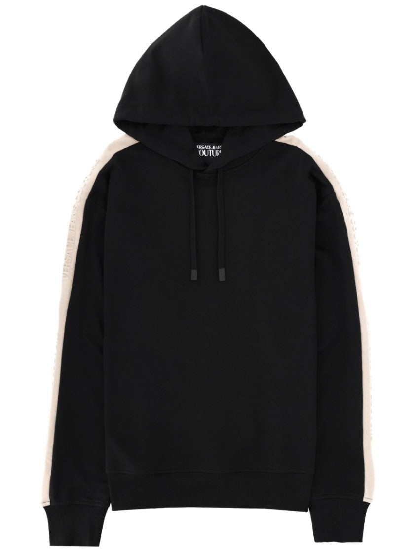 Versace Jeans Couture Black Sleeve Stripes Cotton Hoodie