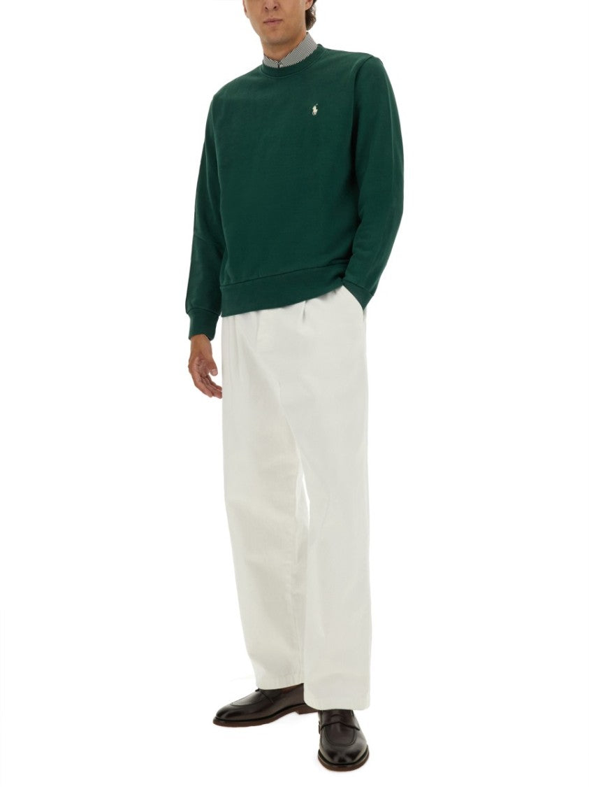 Polo Ralph Lauren Crewneck Sweatshirt In Smooth Green Cotton Jersey