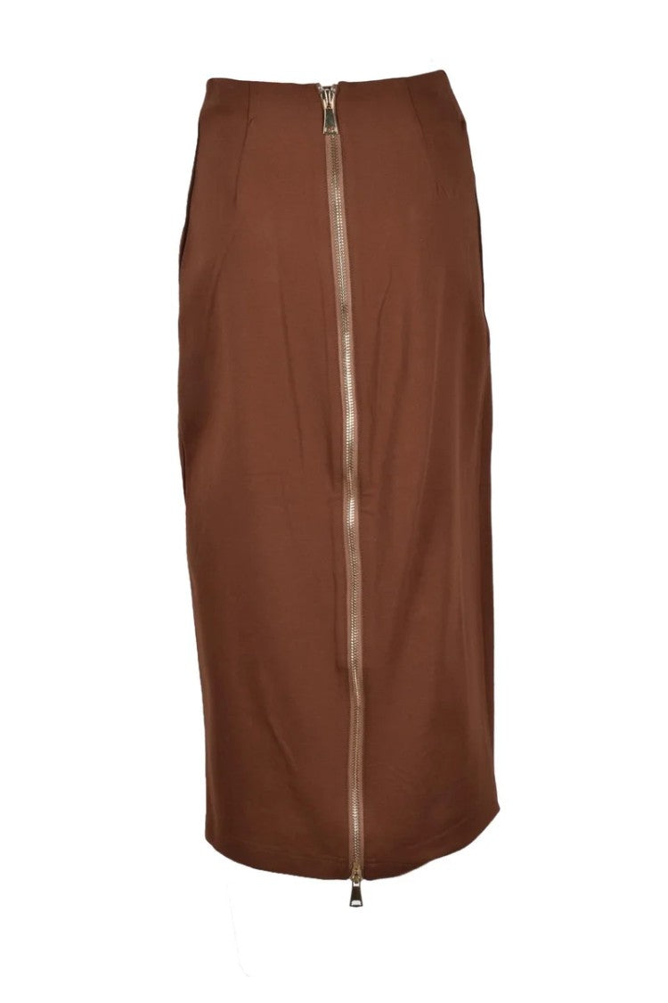 Weili Zheng Brown Knit Long Skirt