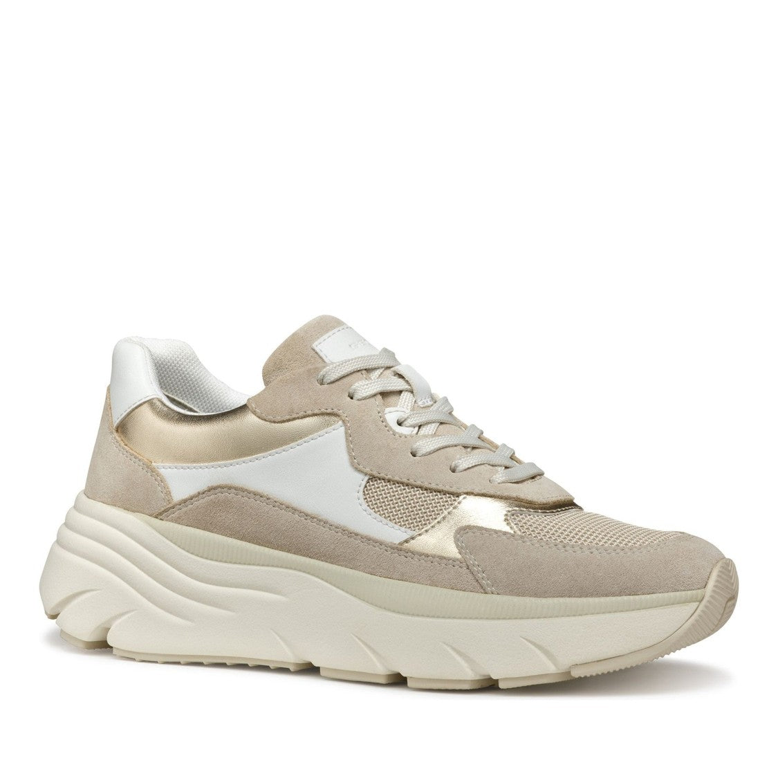 Geox Diamanta White Layered Chunky Sole Suede-Blend Sneakers