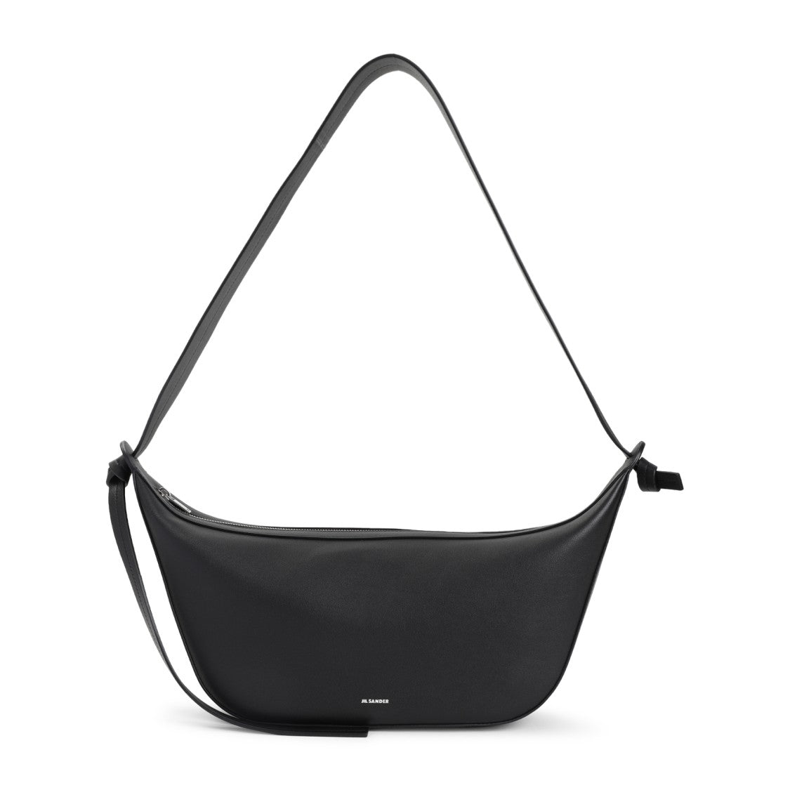 Jil Sander Curved Black Calf Leather Shoulder Bag