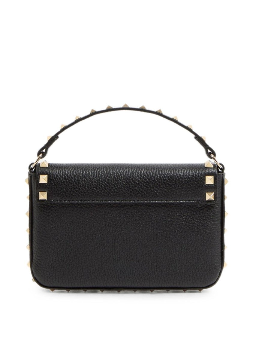 Valentino Garavani Rectangular Black Leather Bag With Gold-Tone Pyramid Studs