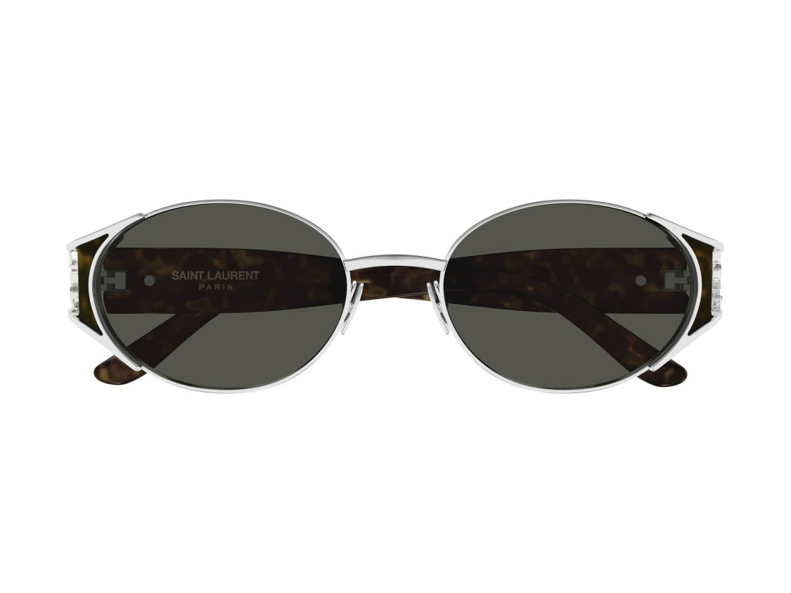 Saint Laurent Sl M919 Silver Metal Tortoiseshell Temple Round Sunglasses