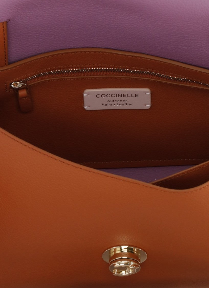 Coccinelle Structured Orange Pebbled Leather Shoulder Bag