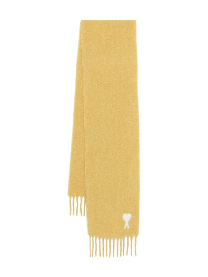 Ami Paris Yellow Alpaca Blend Fringed Monogram Scarf
