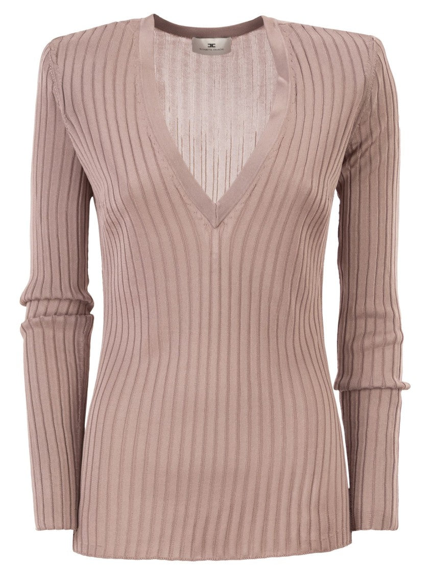 Elisabetta Franchi Viscose Knit Top With Embellished Shoulders