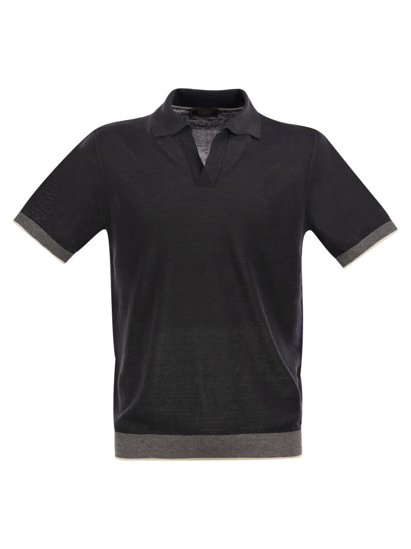 Peserico Polo Shirt In Linen And Cotton Yarn
