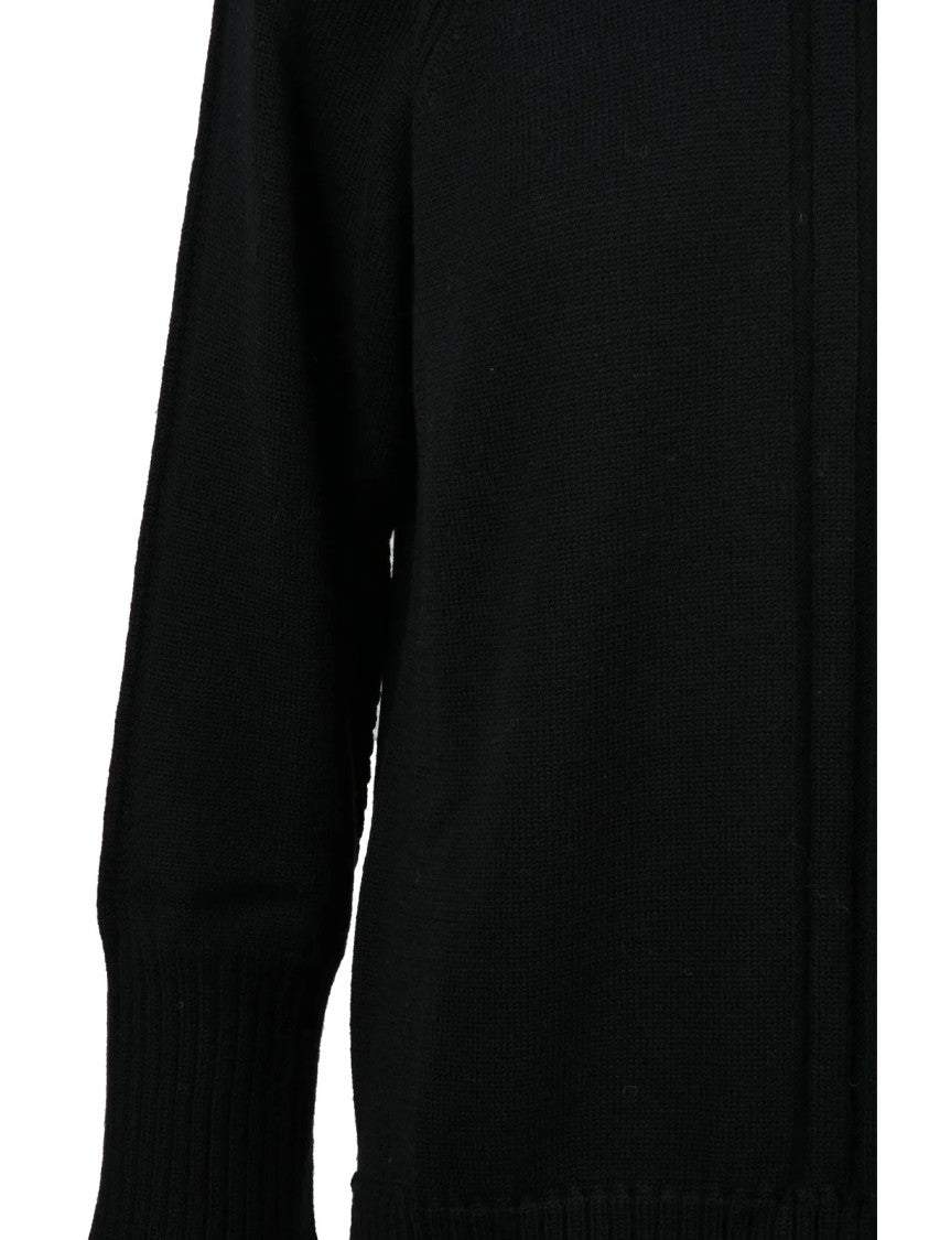 Alpha Studio Black Wool Turtleneck With High Ribbed Collar And Relaxed Fit