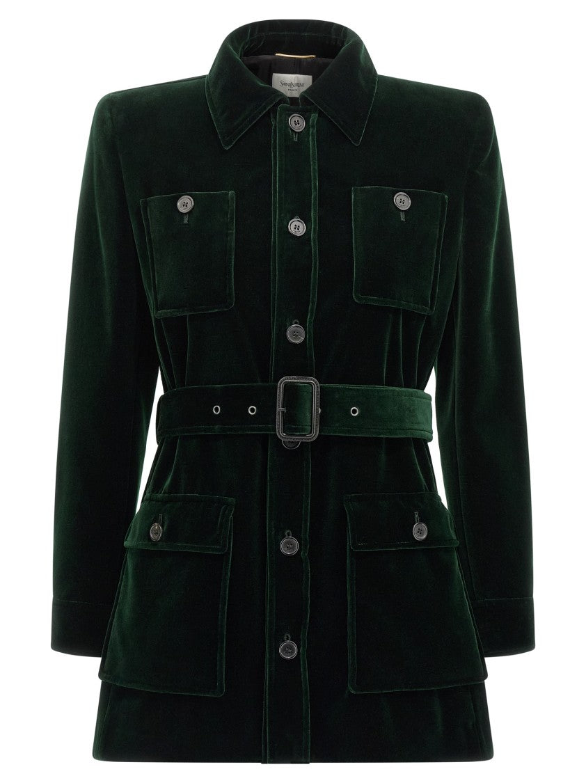 Saint Laurent Saharan Velvet Jacket With Front Button Closure