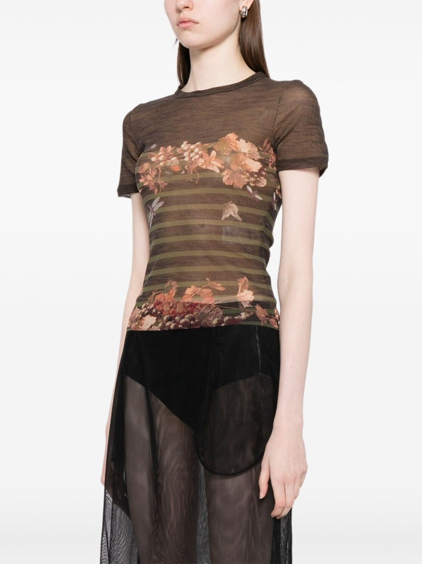 Jean Paul Gaultier Fitted Multicolour Silk And Nylon Top With Nature-Inspired Print