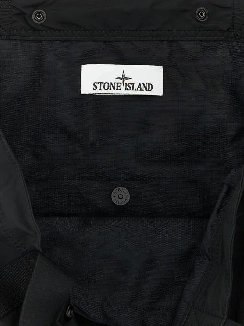 Stone Island Black Tote Bag With Durable Polyamide Fabric