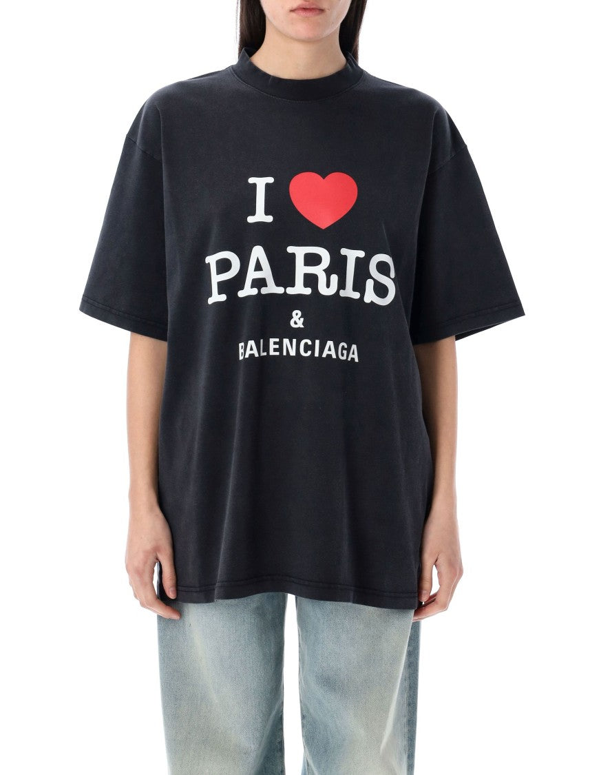 Balenciaga Loose-Fit Black T-Shirt With I Love Paris Artwork
