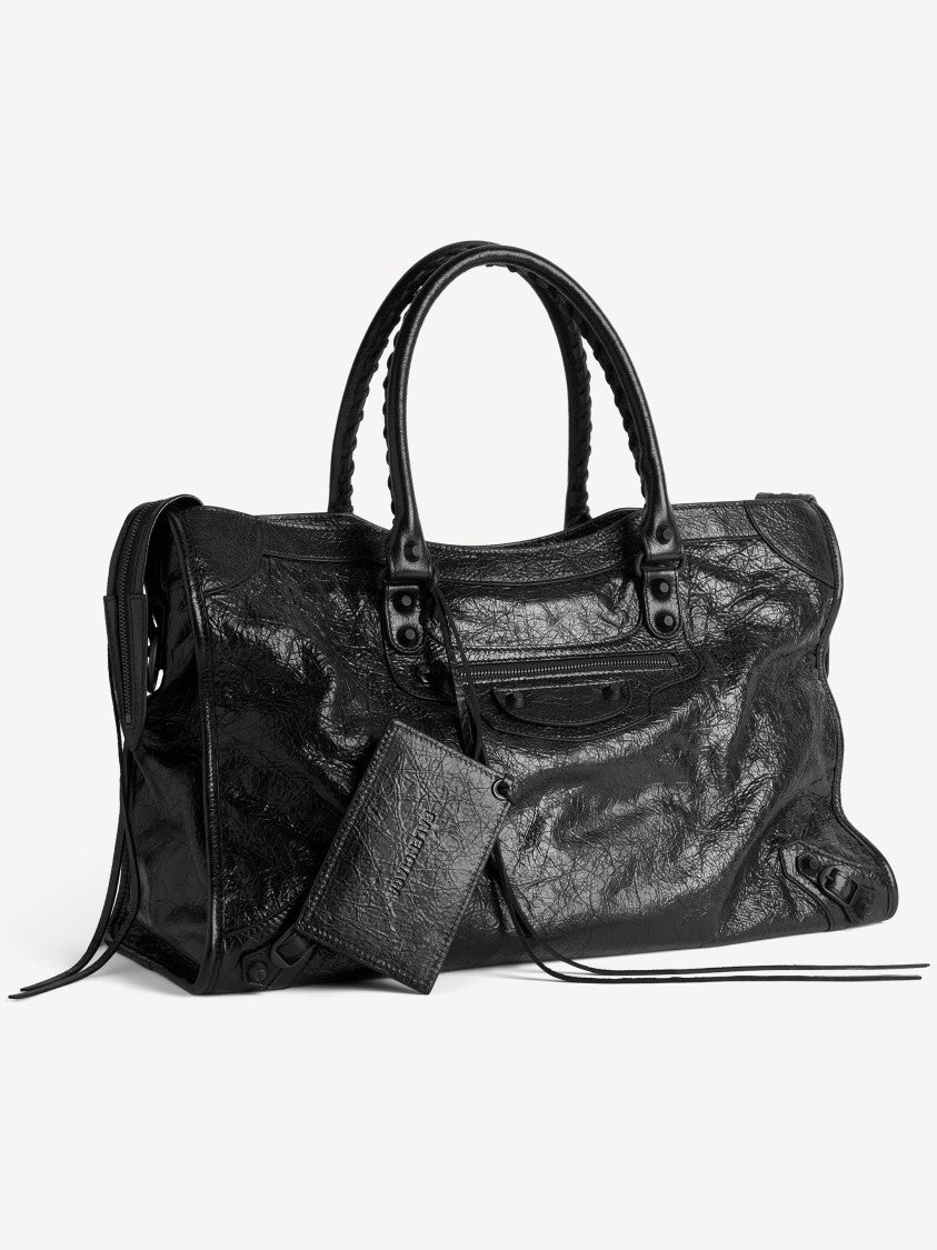 Balenciaga Large Rectangular Leather Tote Bag With Glossy Finish