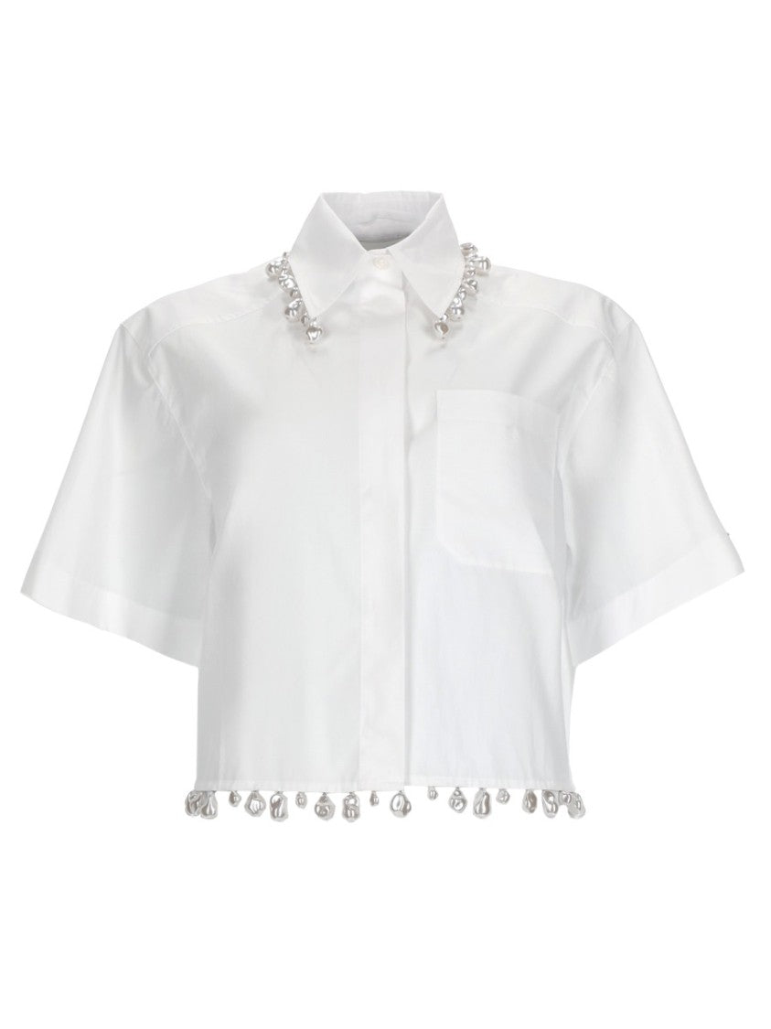 Sportmax Cognac Embellished Cropped Boxy Cotton Shirt