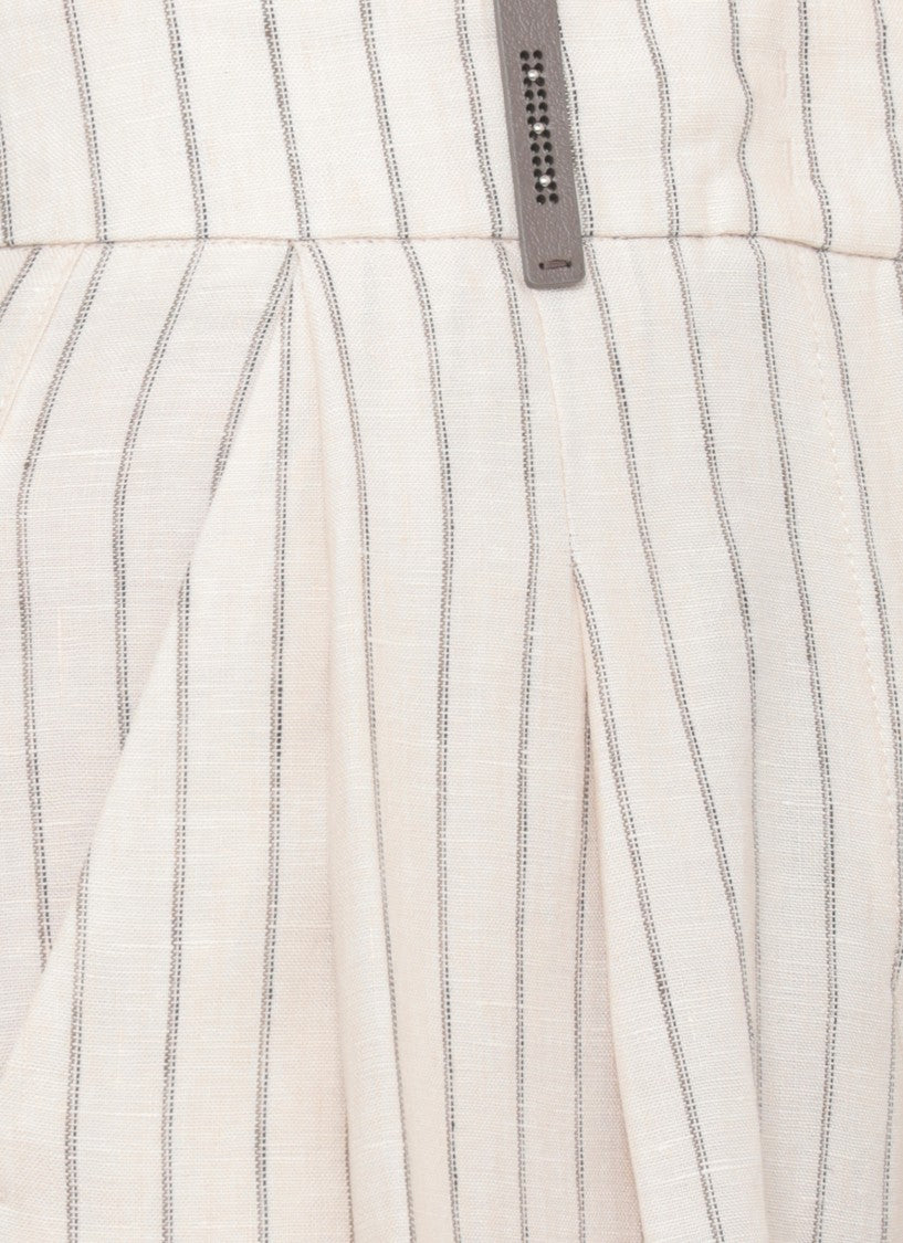 Peserico Ivory Striped Linen Wide-Leg Pants