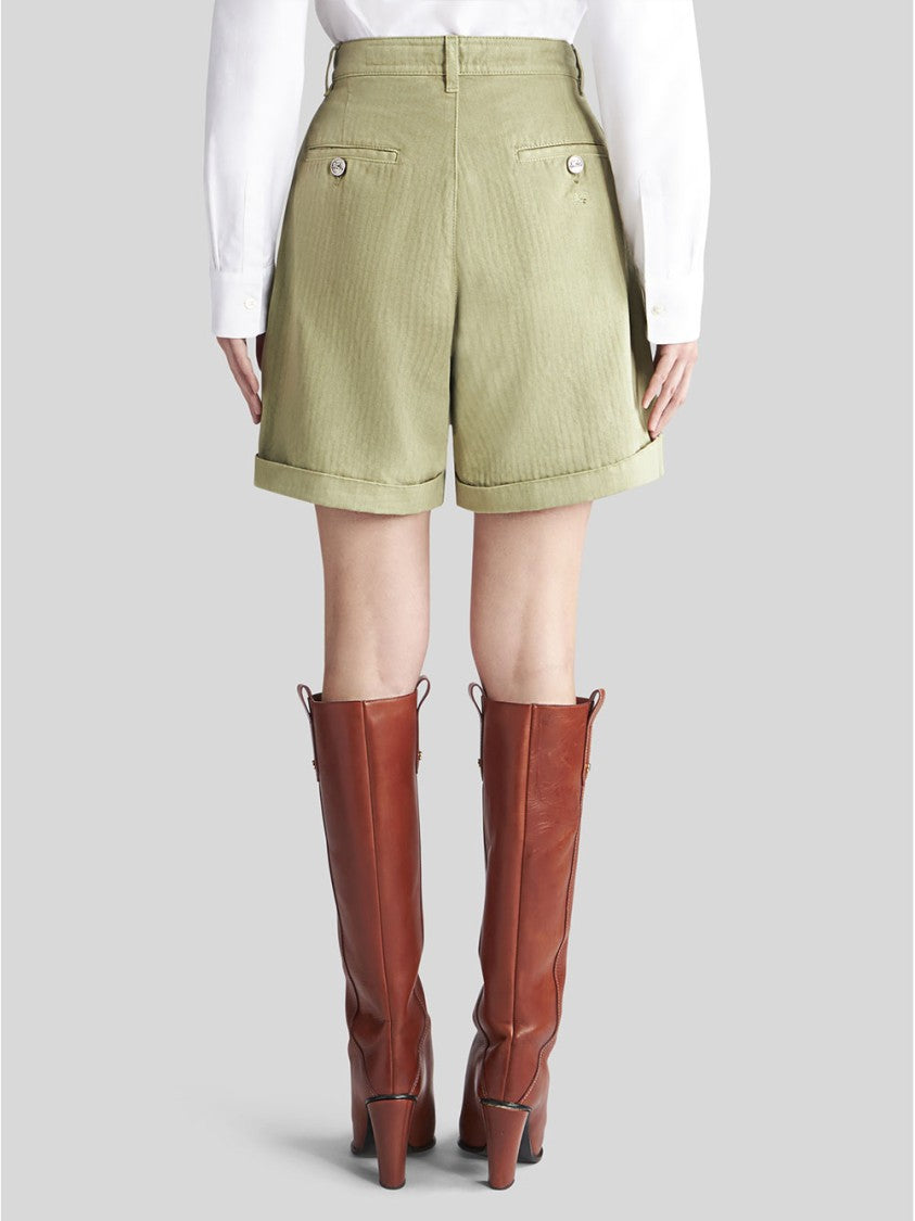 Etro High-Waisted Cotton Herringbone Texture Shorts