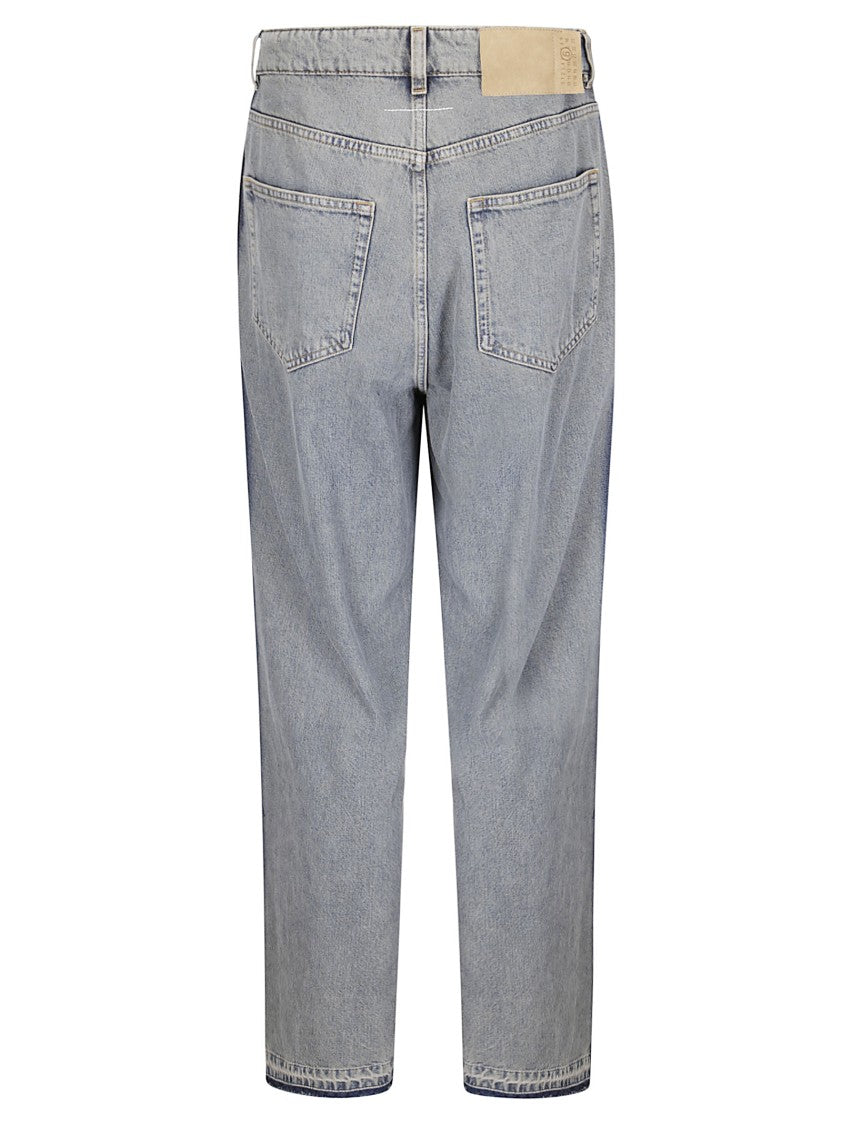 Mm6 By Maison Margiela Wide Straight Leg Trousers With Frayed Edges And Five-Pocket Design