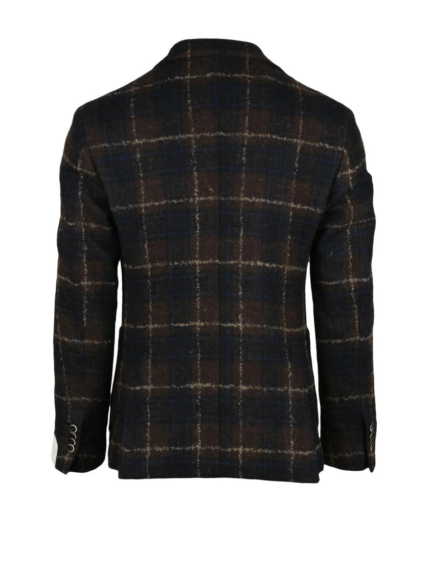 L.B.M. 1911 Wool Blend Jacket With Classic Tailored Silhouette And Textured Check Pattern