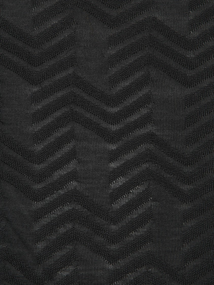 Missoni Textured Black Knitwear With Chevron Pattern And Turtleneck