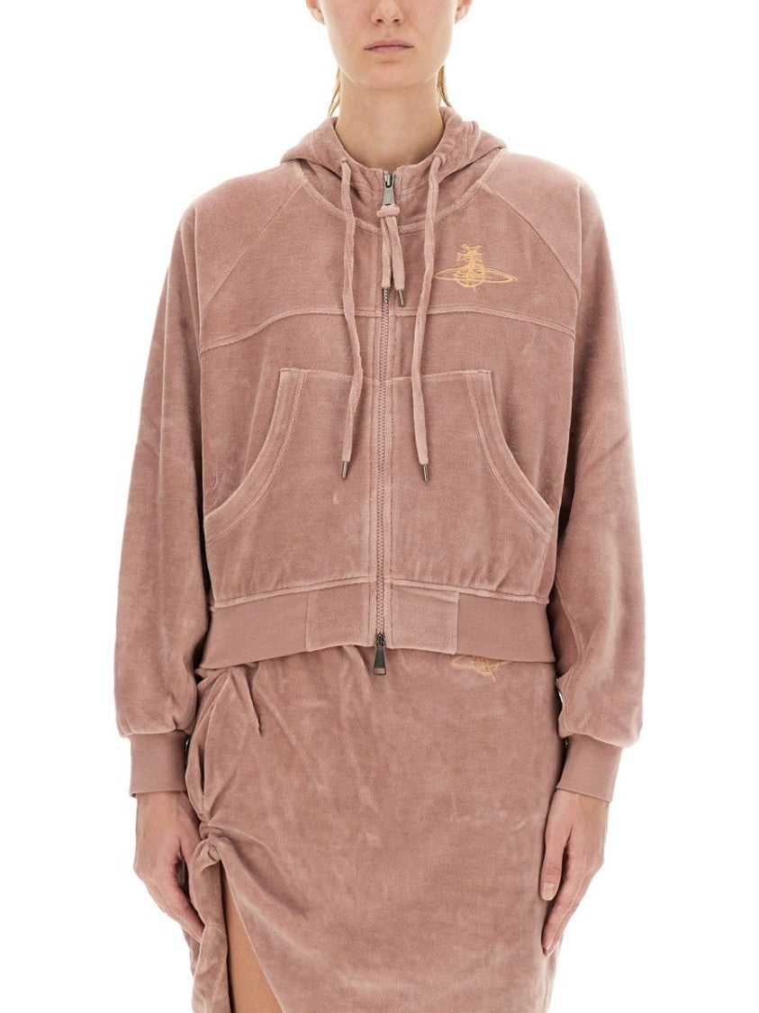Vivienne Westwood Velvety Textured Zip-Up Hoodie
