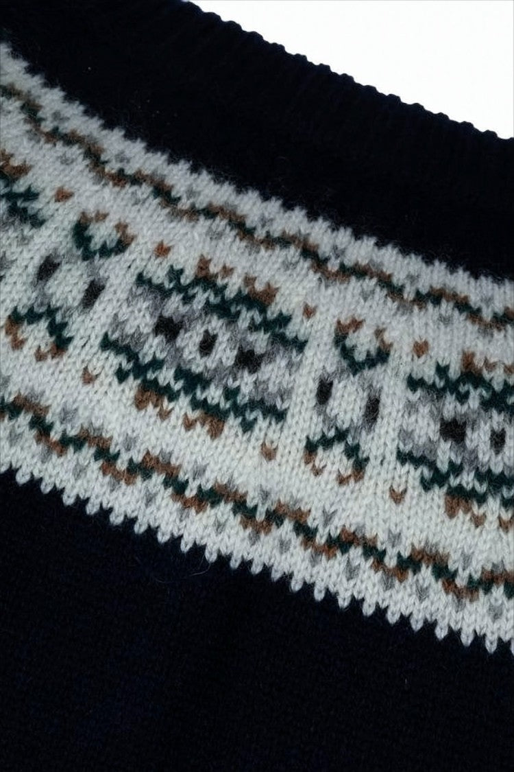 Celine Cropped Navy Cardigan With Patterned Yoke And Gold-Tone Buttons