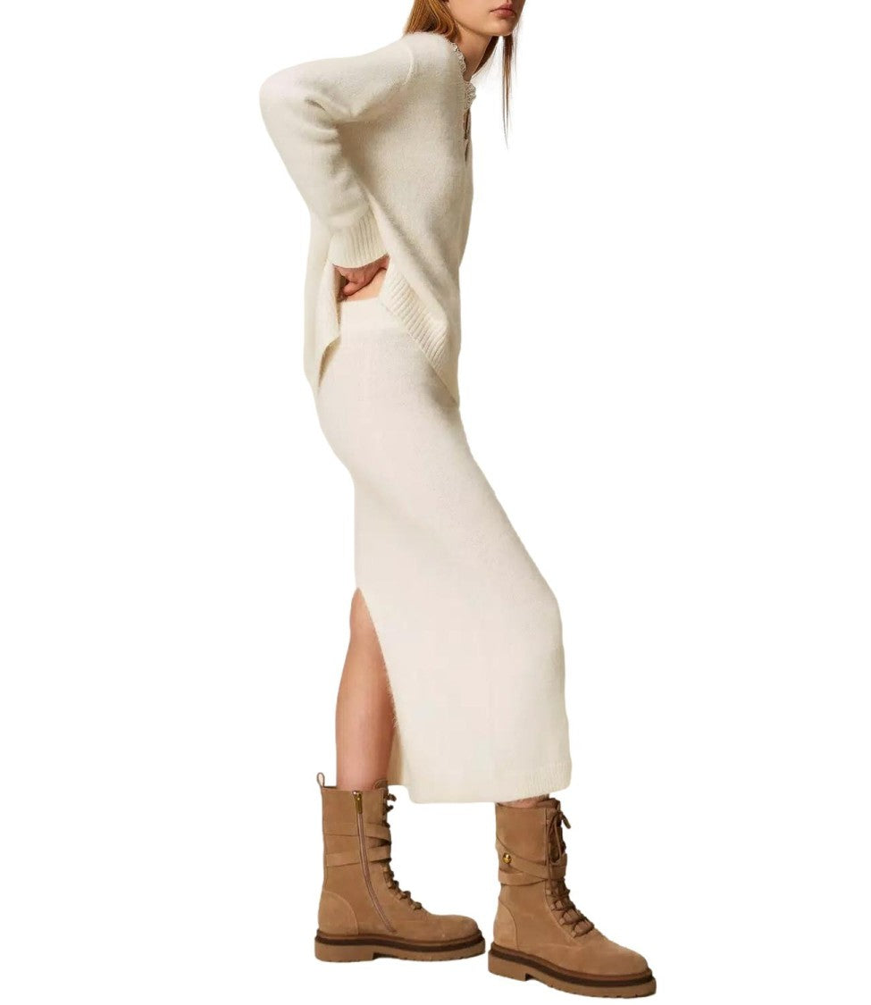Twin-Set Mid-Length Knit Skirt With Subtle Slit