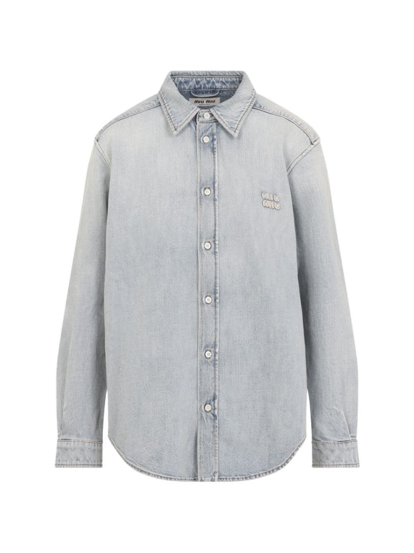 Miu Miu Blue Light Washed Denim Classic Collar Shirt