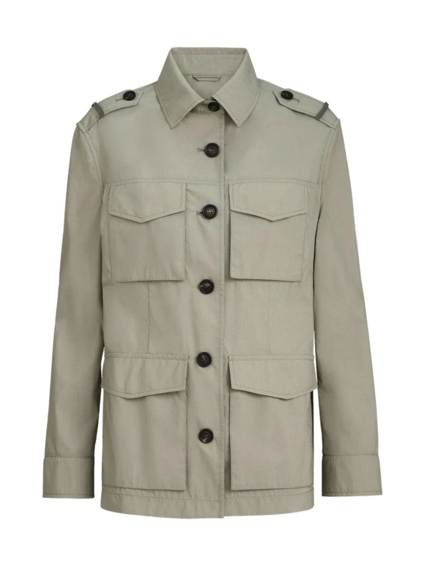 Brunello Cucinelli Khaki Pointed Collar Cotton Jacket