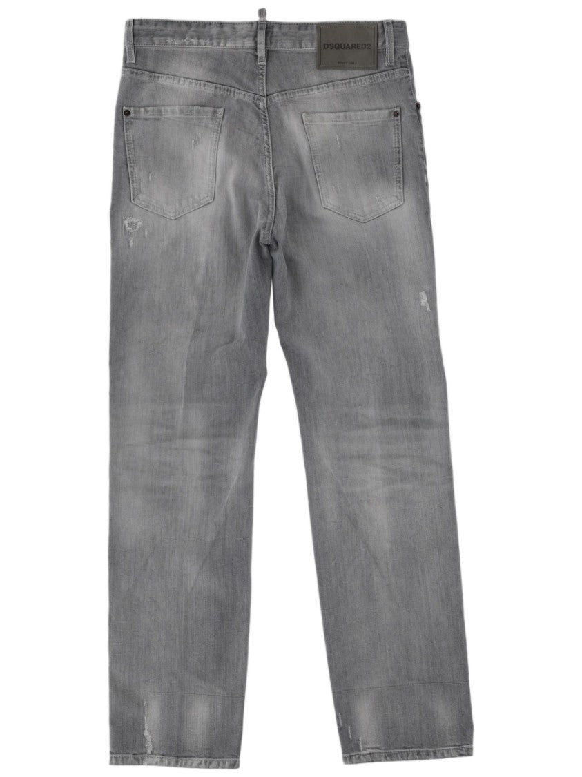 Dsquared2 Relaxed Fit Distressed Grey Wash Cotton Jeans